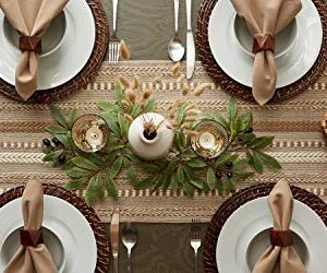 DII Farmhouse Braided Stripe Table Runner Collection, 15x72 (15x77, Fringe Included), Stone