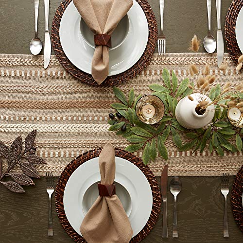 DII Farmhouse Braided Stripe Table Runner Collection, 15x72 (15x77, Fringe Included), Stone