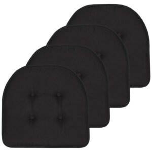 sweet home collection chair cushion memory foam pads tufted slip non skid rubber back u-shaped 17" x 16" seat cover, 4 count (pack of 1), black