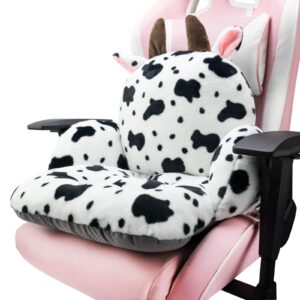 qya computer chair cushion cow, cute desk seat cushion with backrest non-slip, kawaii chair pillow for gamer chair, comfy chair cushion for bedroom (32"x 18")