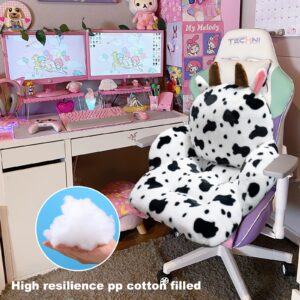 QYA Computer Chair Cushion Cow, Cute Desk Seat Cushion with Backrest Non-Slip, Kawaii Chair Pillow for Gamer Chair, Comfy Chair Cushion for Bedroom (32"x 18")