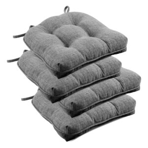 downluxe indoor chair cushions for dining chairs, tufted overstuffed textured memory foam kitchen chair pads with ties and non-slip backing, 15.5" x 15.5" x 4", dark grey, 4 pack