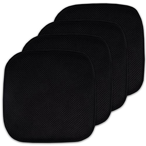 Sweet Home Collection 4 Pack Memory Foam Honeycomb Nonslip Back 16" x16" Chair/Seat Cushion Pad, Black