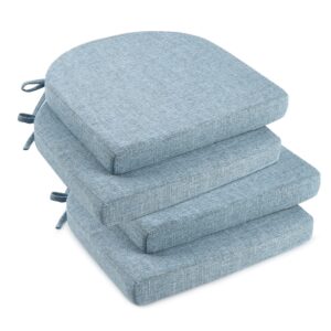 downluxe indoor chair cushions for dining chairs, soft and comfortable textured memory foam kitchen chair pads with ties and non-slip backing, 16" x 16" x 2", light blue, 4 pack