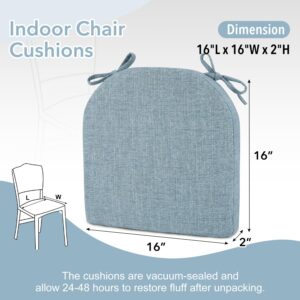 downluxe Indoor Chair Cushions for Dining Chairs, Soft and Comfortable Textured Memory Foam Kitchen Chair Pads with Ties and Non-Slip Backing, 16" x 16" x 2", Light Blue, 4 Pack