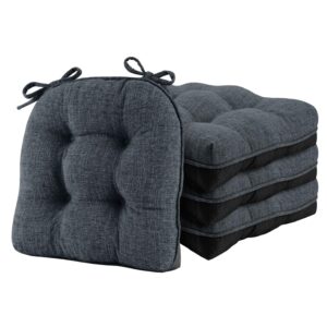 lovtex kitchen chair cushions set of 4, non-slip chair cushions for dining chairs, shredded memory foam chair pads with ties, tufted dining chair cushions, 15.5" x 15.5", navy