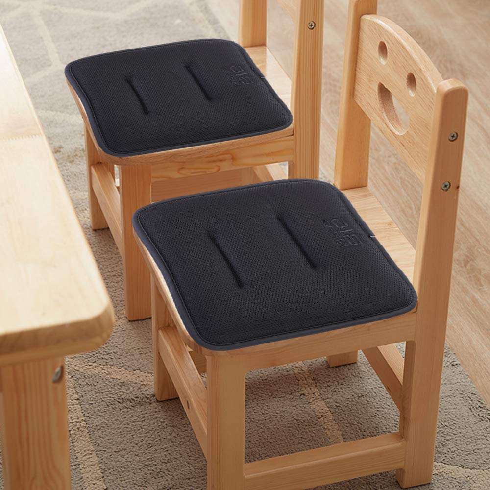 Big Hippo Kids Chair Pads with Ties Sandwich Mesh Fabric Chair Cushion Nonslip Square Seat Cushion Memory Foam Cushion for Kids Chair/School Chair/Wood Chairs,12"x12"(Black, 1 Pack)