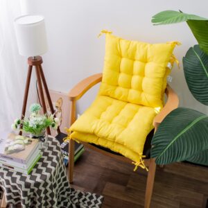 PICTURESQUE 4PCS Chair Pads Soft Seat Cushions with Ties Non Slip Seat Pads Comfortable Chair Cushions for Dining Living Room Kitchen Office Travel Washable, Yellow