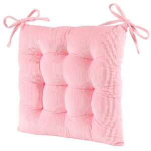 HLOVME Corduroy Chair Cushion with Ties Ultra Soft Warm Floor Cushion for Kids Reading Nook Comfortable Square Seat Cushion for Adult 15.7”x15.7”, Pink