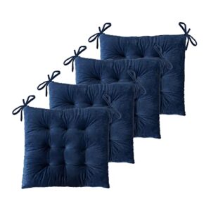 elfjoy set of 4 square chair pads indoor seat cushions pillows with ties thick soft seat cushion for kitchen dining office chair (18.8", navy)