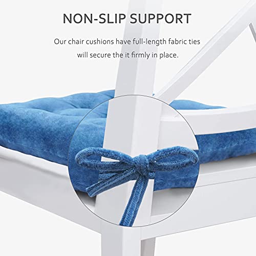 ELFJOY Set of 4 Square Chair Pads Indoor Seat Cushions Pillows with Ties Thick Soft Seat Cushion for Kitchen Dining Office Chair (18.8", Navy)