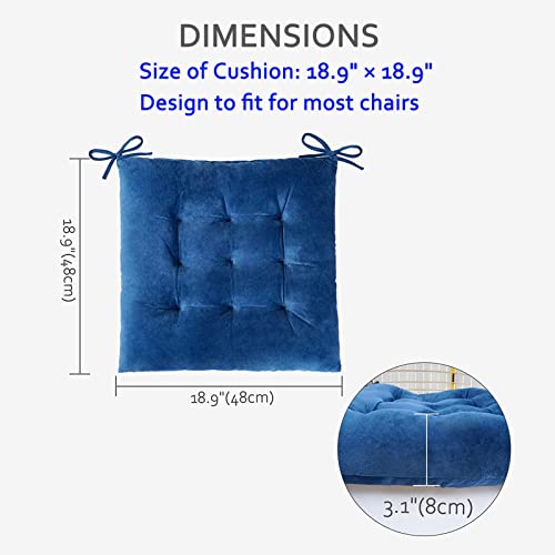 ELFJOY Set of 4 Square Chair Pads Indoor Seat Cushions Pillows with Ties Thick Soft Seat Cushion for Kitchen Dining Office Chair (18.8", Navy)