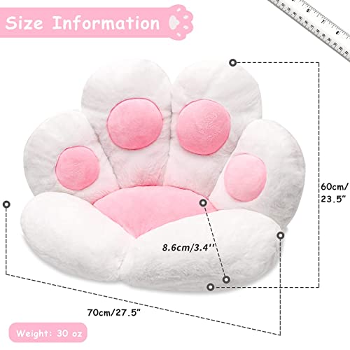 DOBUONO Cat Paw Cushion Cute Chair Cushions Kawaii Cat Paw Shape 28"x 24"Gaming Chair Cushion Kitty Plush Lazy Sofa Pillow for Girl Gamer Chair,Kawaii Accessories Stuff Room Decor (White)