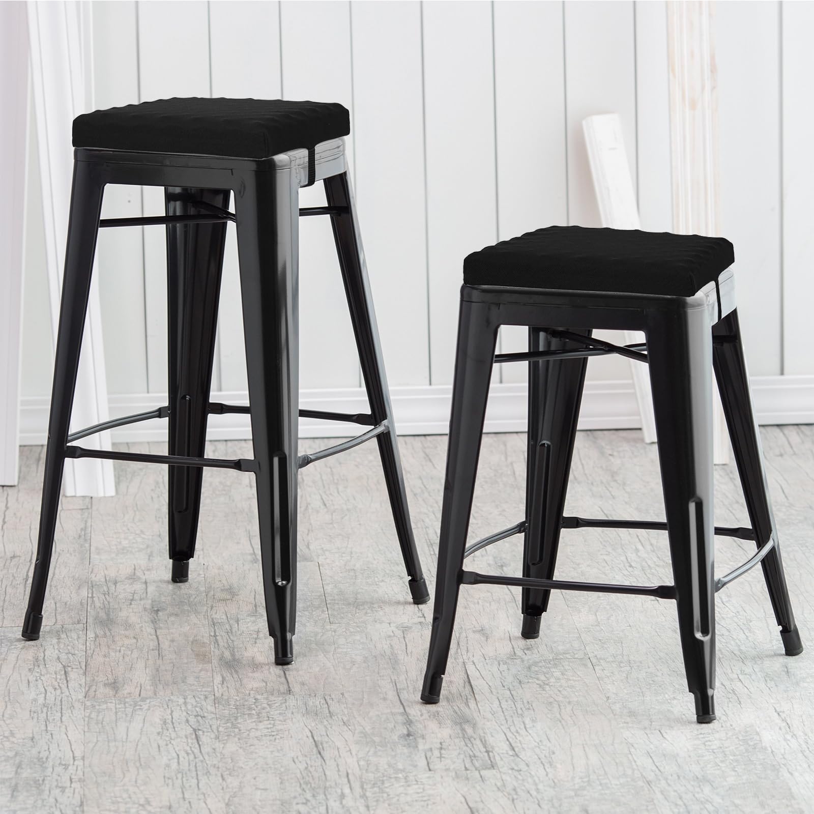 baibu 12 Inches Non Slip Stool Cushion Square, Soft Bar Stool Cushion with Ties Square Seat Cushion for Stackable Kitchen Stools - One Pad Only, Black (12'' (30CM))