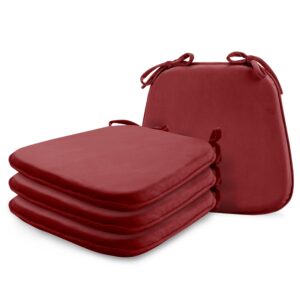 lovtex chair cushions for dining chairs 4 pack - 17"x16"x1.5" kitchen chair cushions - dining chair pads with ties, red