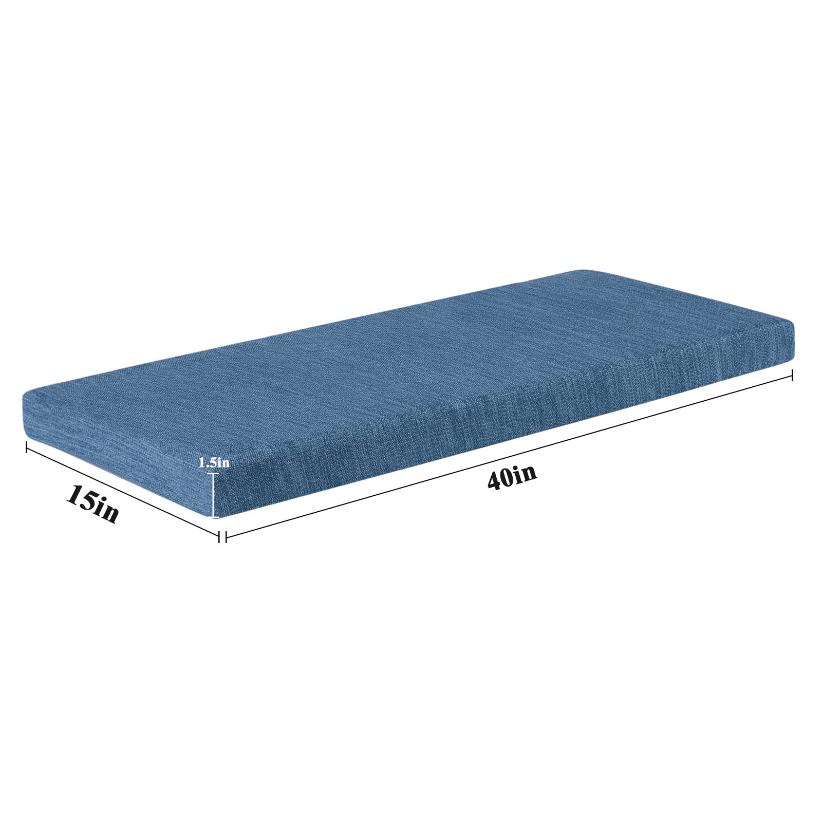 baibu 40 Inch Metal Bench Cushion with Ties, Non-Slip Rectangle Bench Seat Cushion Kitchen Bench Cushion with Machine Washable Cover - One Pad Only (Light Blue, 40x15x1.5in)