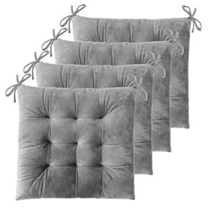 elfjoy 4 pack chair cushions for dining chairs chair pads cushion for kitchen office tufted square seat cushion with ties (16" grey velvet)