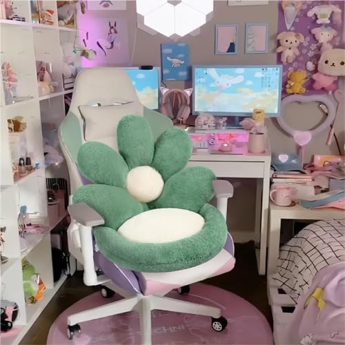 Ditucu Flower Shape Seat Cushion Comfy Kawaii Gaming Chair Cushions 19 inch Lazy Sofa Office Floor Pillow Pad Cute Stuff for Gamer Bedroom Decor Green