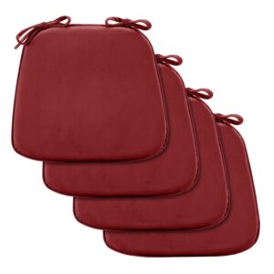downluxe Indoor Chair Cushions for Dining Chairs, Dutch Velvet Fabric Memory Foam Chair Pads with Ties for Kitchen, Dining Room and Bedroom, 17" X 16" X 1.5", Burgundy, 4 Pack