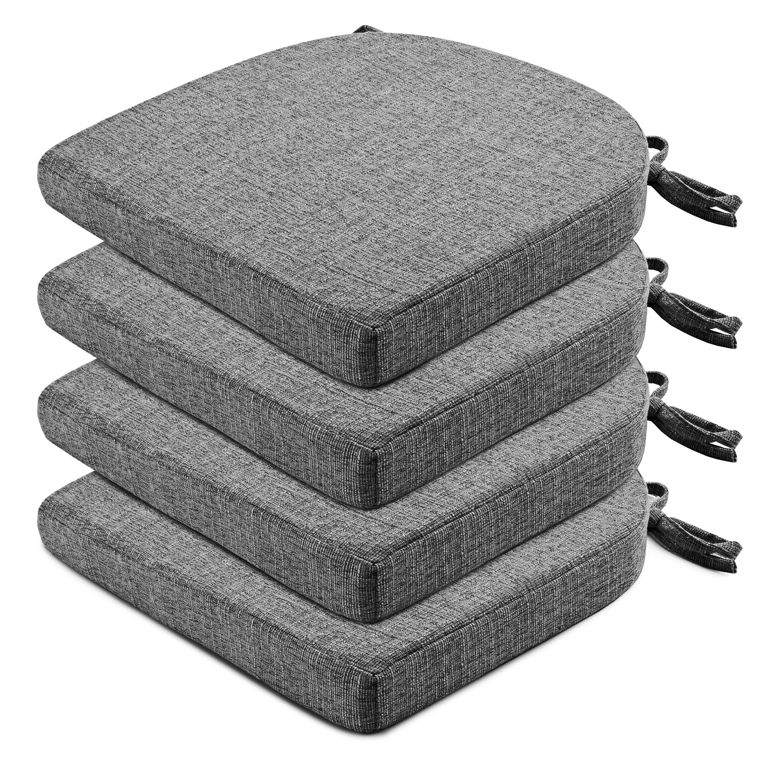 Wellsin Chair Cushions for Dining Chairs 4 Pack - Kitchen Chair Cushions with Ties and Non-Slip Backing - Dining Chair Pads 16"X16"X2", Dark Gray