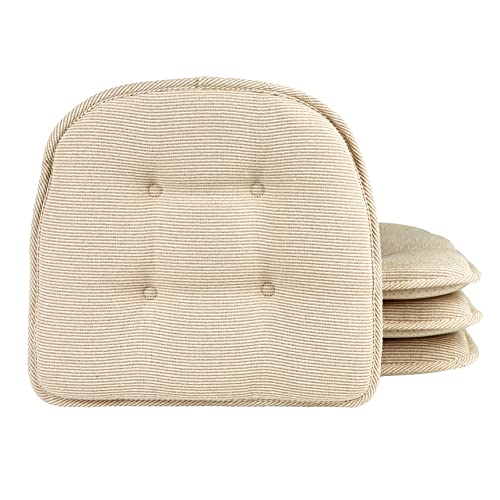 Klear Vu Omega Non-Slip Universal Chair Cushions for Dining Room, Kitchen and Office Use, U-Shaped Skid-Proof Seat Pad, 15x16 Inches, 4 Pack, 14 Natural