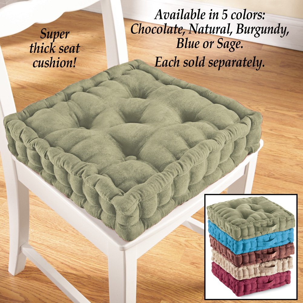 Collections Etc Tufted Padded Boosted Cushion and Support - Plush Seating for Chair with Carrying Handle, Sage