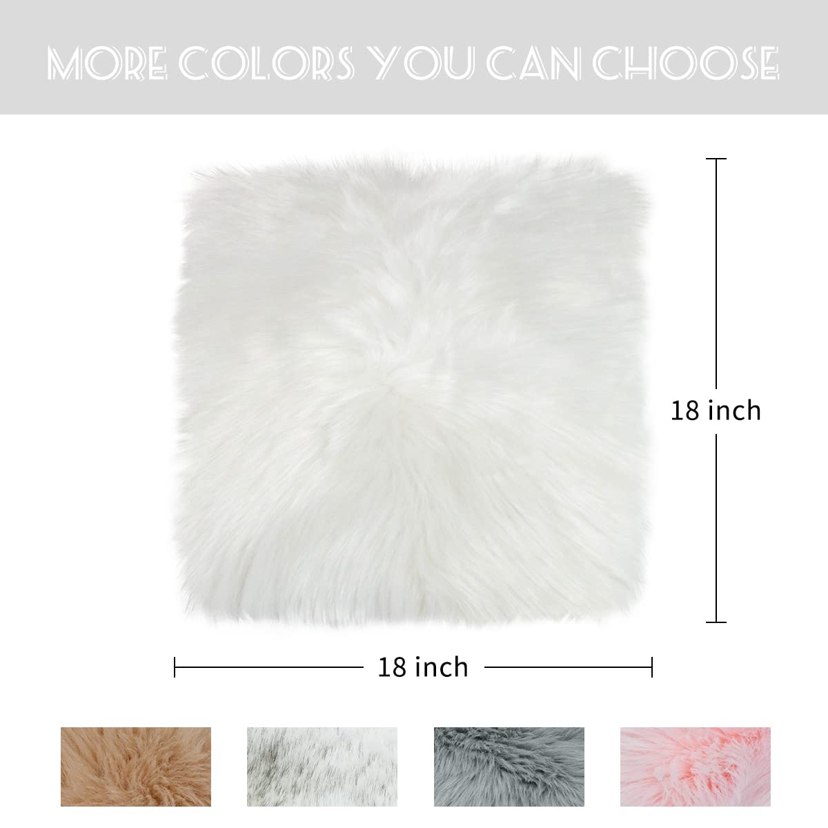 OKAYDA Square Faux Sheepskin Chair Cover Seat Cushion Pad Super Fluffy Soft Fur Rug for Vanity Chair, Car Seat, Sofa, Living Room, Office (18"*18", White)