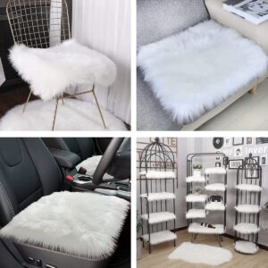 OKAYDA Square Faux Sheepskin Chair Cover Seat Cushion Pad Super Fluffy Soft Fur Rug for Vanity Chair, Car Seat, Sofa, Living Room, Office (18"*18", White)