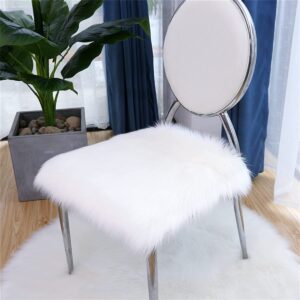 OKAYDA Square Faux Sheepskin Chair Cover Seat Cushion Pad Super Fluffy Soft Fur Rug for Vanity Chair, Car Seat, Sofa, Living Room, Office (18"*18", White)