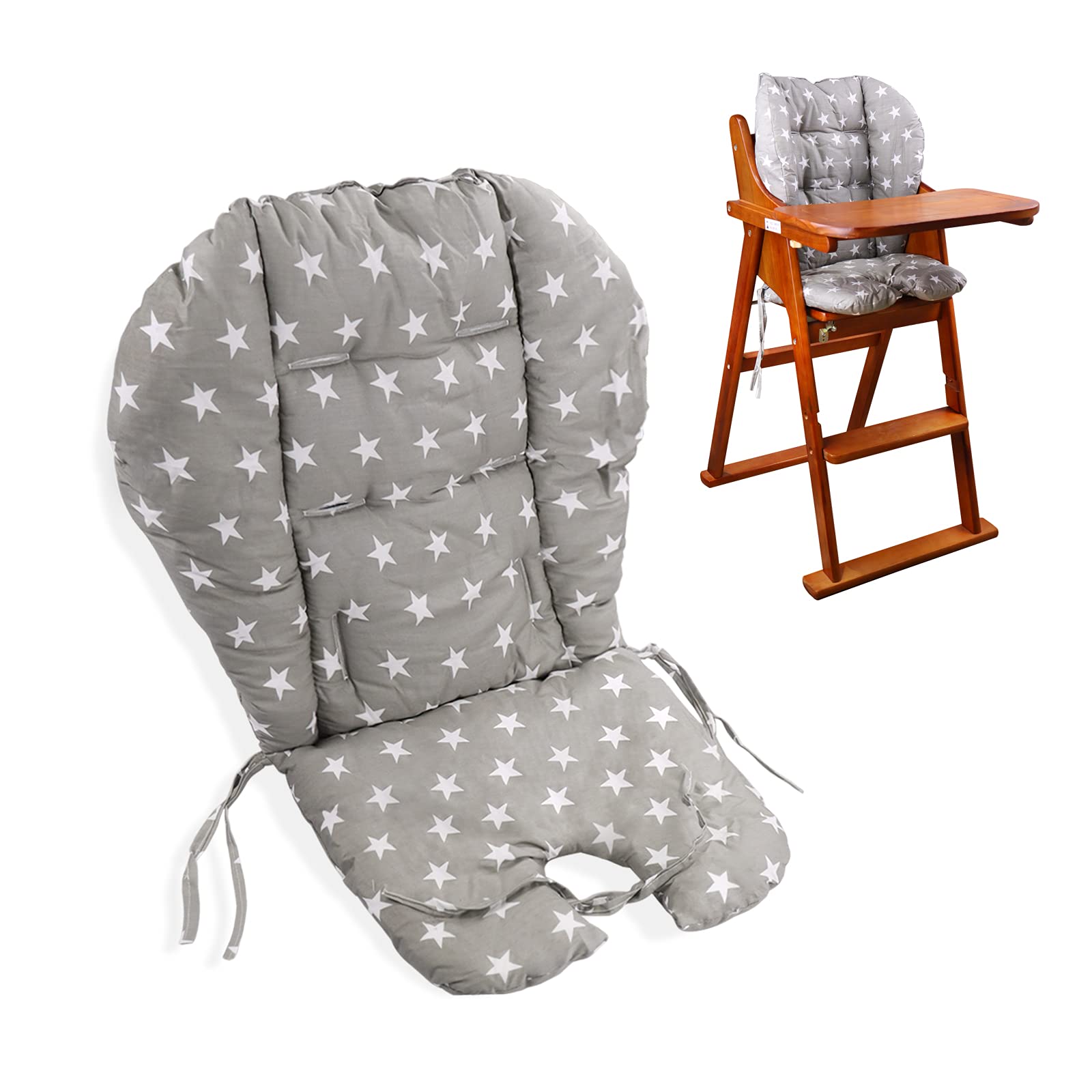 Lomgwumy High Chair Pad,high Chair Cover/seat Cushion, Light and Breathable, Soft and Comfortable, Cute Pattern, Suitable for Most High Chairs, Baby Dining Chairs (Gray Small Stars Pattern)