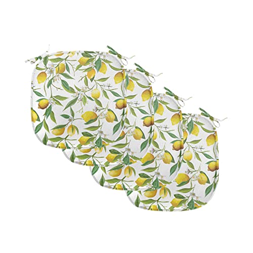 Ambesonne Nature Chair Seating Cushion Set of 4, Flowering Lemon Woody Plant Romance Habitat Citrus Fresh Background, Anti-Slip Seat Padding for Kitchen & Patio, 16"x16", Fern Green Yellow White