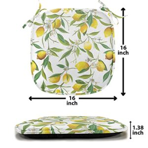 Ambesonne Nature Chair Seating Cushion Set of 4, Flowering Lemon Woody Plant Romance Habitat Citrus Fresh Background, Anti-Slip Seat Padding for Kitchen & Patio, 16"x16", Fern Green Yellow White