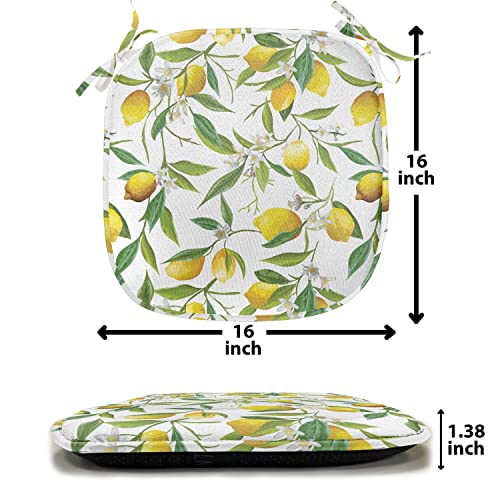 Ambesonne Nature Chair Seating Cushion Set of 4, Flowering Lemon Woody Plant Romance Habitat Citrus Fresh Background, Anti-Slip Seat Padding for Kitchen & Patio, 16"x16", Fern Green Yellow White