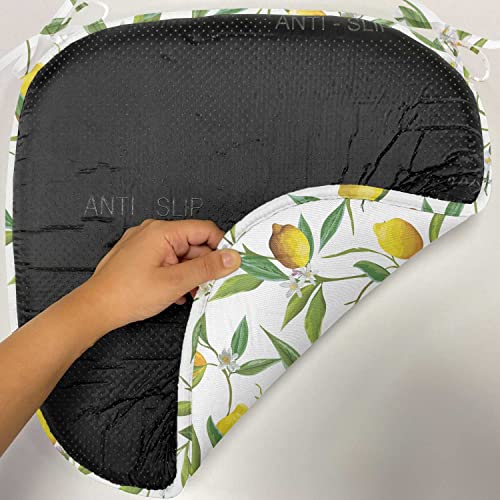 Ambesonne Nature Chair Seating Cushion Set of 4, Flowering Lemon Woody Plant Romance Habitat Citrus Fresh Background, Anti-Slip Seat Padding for Kitchen & Patio, 16"x16", Fern Green Yellow White