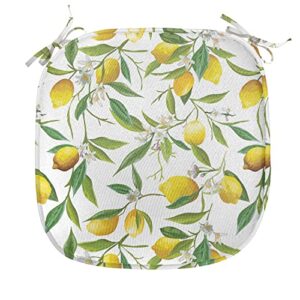 Ambesonne Nature Chair Seating Cushion Set of 4, Flowering Lemon Woody Plant Romance Habitat Citrus Fresh Background, Anti-Slip Seat Padding for Kitchen & Patio, 16"x16", Fern Green Yellow White