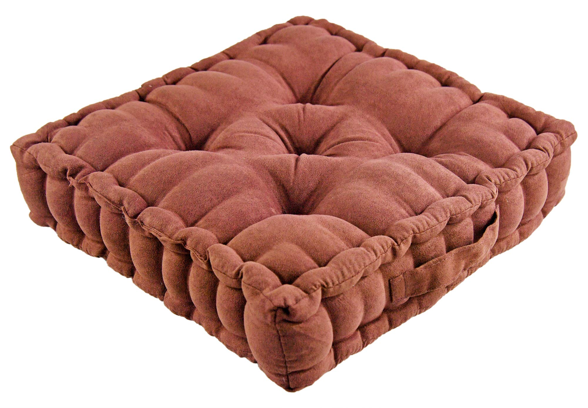 Home-X Tufted Booster Cushion, Thick Square Seat Pad with Carrying Handle – Brown 15” L x 15” W x 3 ½” H