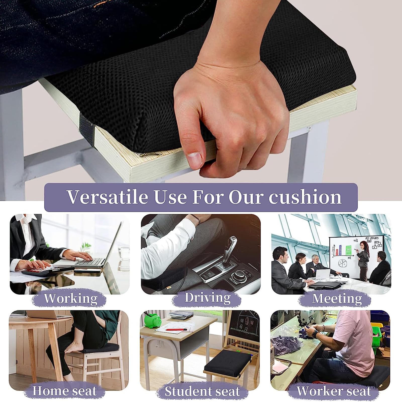 Zhi Jin Soft Rectangle Chair Cushion Memory Foam Mesh Seat Pads Cushions with Ties for Home School Office Black