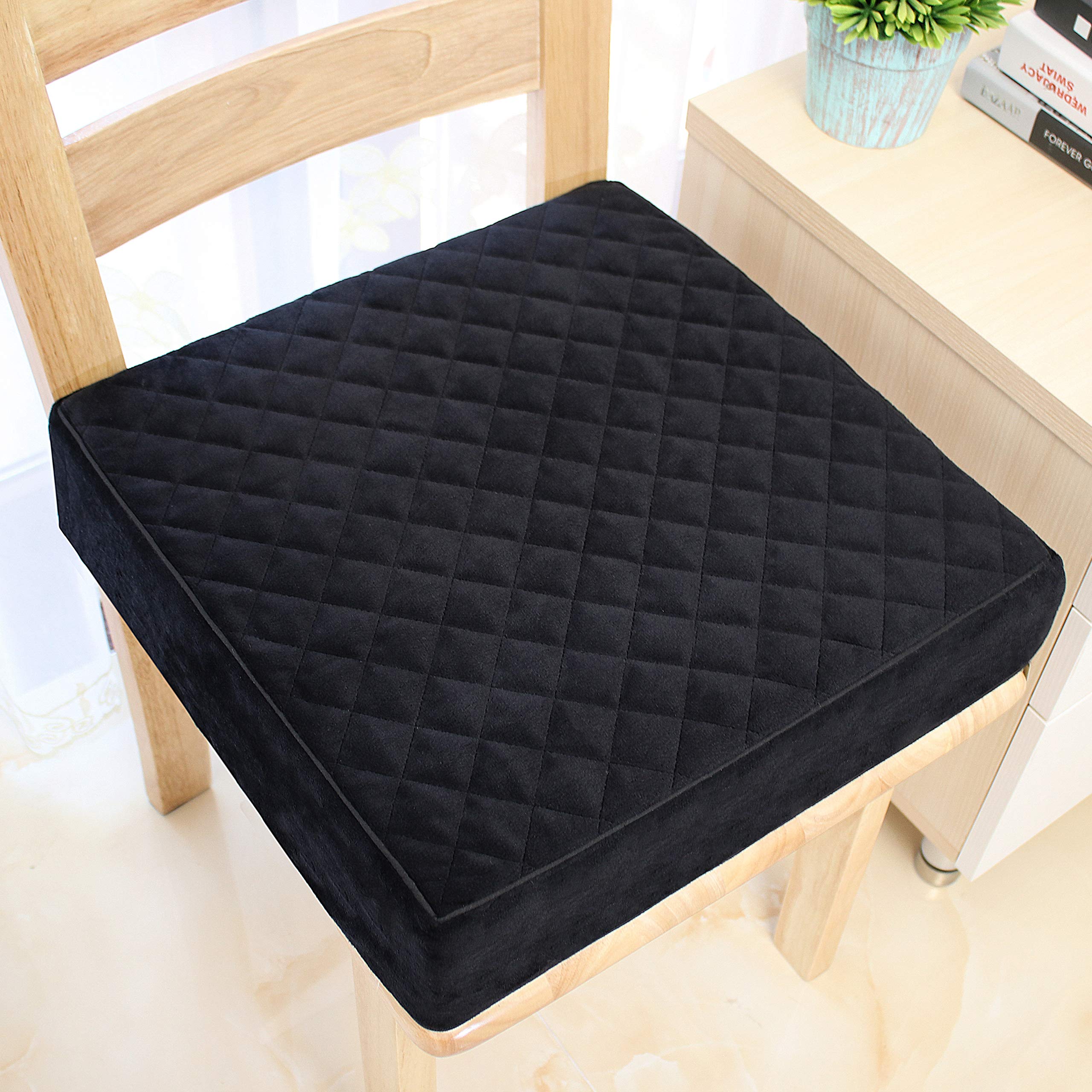 COMFORTANZA Chair Seat Cushion - 18x18x3 Memory Foam Large Square Thick Non-Slip Pads for Kitchen, Dining, Office Chairs, Car Seats - Booster Cushion - Comfort and Back Pain Relief - Firm - Black