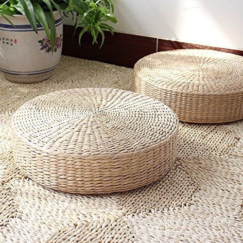 MAHAO 2 Pack Japanese Style Handcrafted Eco-Friendly Padded Knitted Straw Flat Seat Cushion,Hand Woven Tatami Floor Cushion Corn Maize Husk (2 Pack 15.8x4.3)