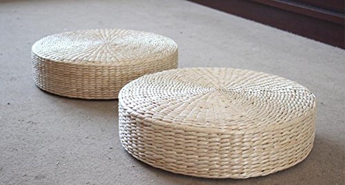 MAHAO 2 Pack Japanese Style Handcrafted Eco-Friendly Padded Knitted Straw Flat Seat Cushion,Hand Woven Tatami Floor Cushion Corn Maize Husk (2 Pack 15.8x4.3)