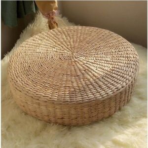 MAHAO 2 Pack Japanese Style Handcrafted Eco-Friendly Padded Knitted Straw Flat Seat Cushion,Hand Woven Tatami Floor Cushion Corn Maize Husk (2 Pack 15.8x4.3)