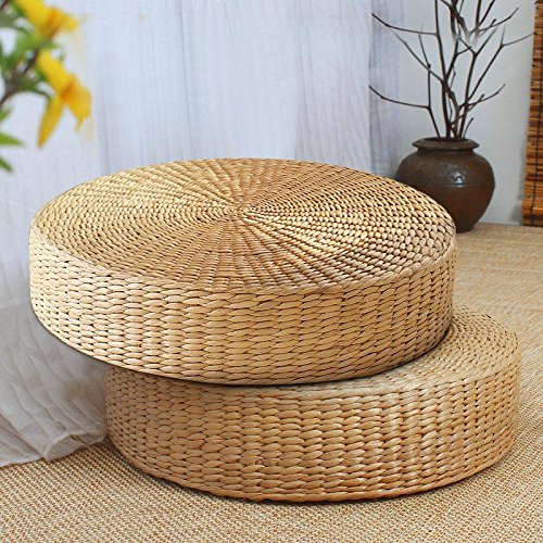 MAHAO 2 Pack Japanese Style Handcrafted Eco-Friendly Padded Knitted Straw Flat Seat Cushion,Hand Woven Tatami Floor Cushion Corn Maize Husk (2 Pack 15.8x4.3)