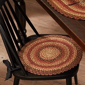 VHC Brands Ginger Spice Round Seat Cushion Chair Pad, Orange Red Natural, Jute Blend with Ties, 15x15 Inches