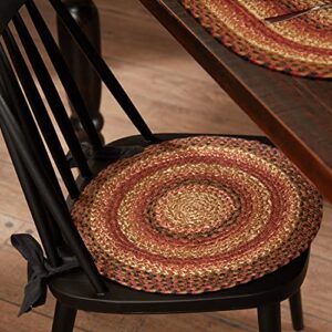 vhc brands ginger spice round seat cushion chair pad, orange red natural, jute blend with ties, 15x15 inches