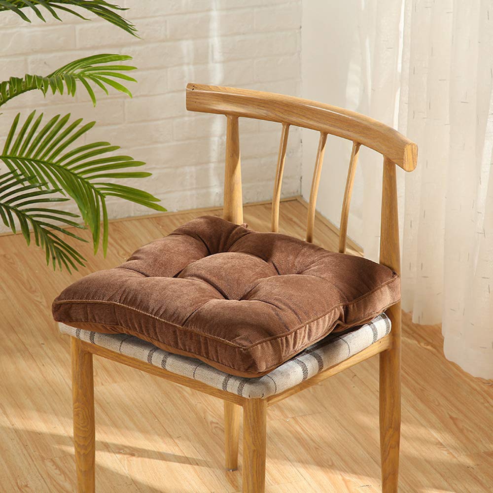 Nathime Soft Patio Outdoor Corduroy Chair Pad with Ties Home Decor Indoor Dining Chairs Cushion 18"×18"×3.6" Brown 1Pc