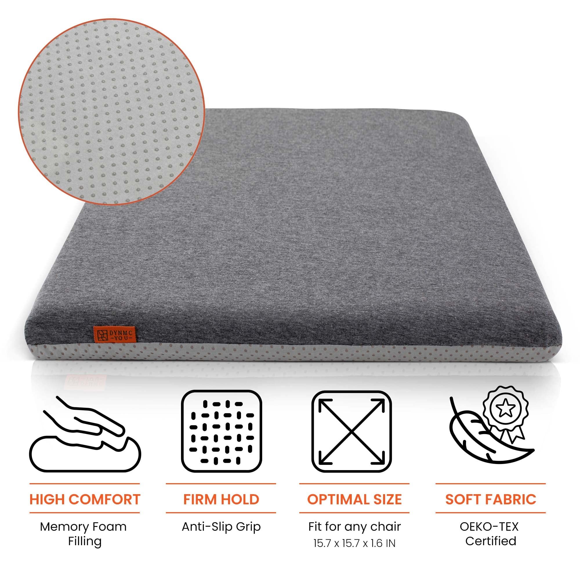 DYNMC you Comfortable Chair Cushion for Dining Chairs, Memory Foam Chair Pads - Kitchen Chair Cushions - Non Slip Chair Pads, Perfect Degree of Stability, Washable Cover, Nordic Style, Grey