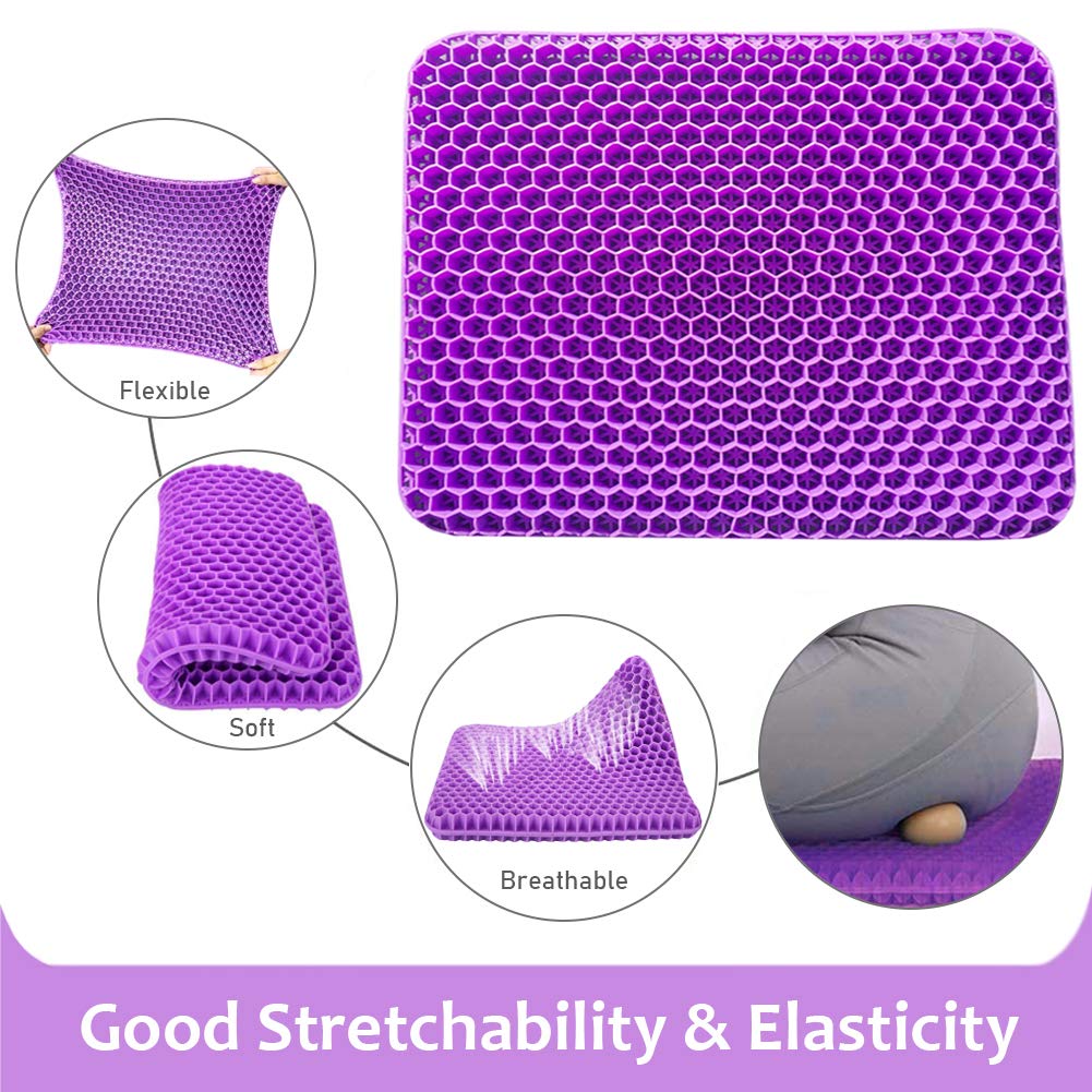 Large Gel Seat Cushion, Double Layer Egg Gel Cushion for Car Seat Office Wheelchair Chair, Breathable Chair Pads Help in Relieving Pressure Pain (Extra Large, Violet)