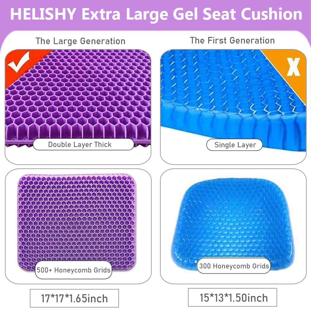 Large Gel Seat Cushion, Double Layer Egg Gel Cushion for Car Seat Office Wheelchair Chair, Breathable Chair Pads Help in Relieving Pressure Pain (Extra Large, Violet)