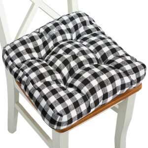 big hippo chair cushion buffalo check chair pad for indoor/dining/kitchen chairs seat cushion with ties tufted chair cushion pad 17"x17" (1 pack, black and white plaid)