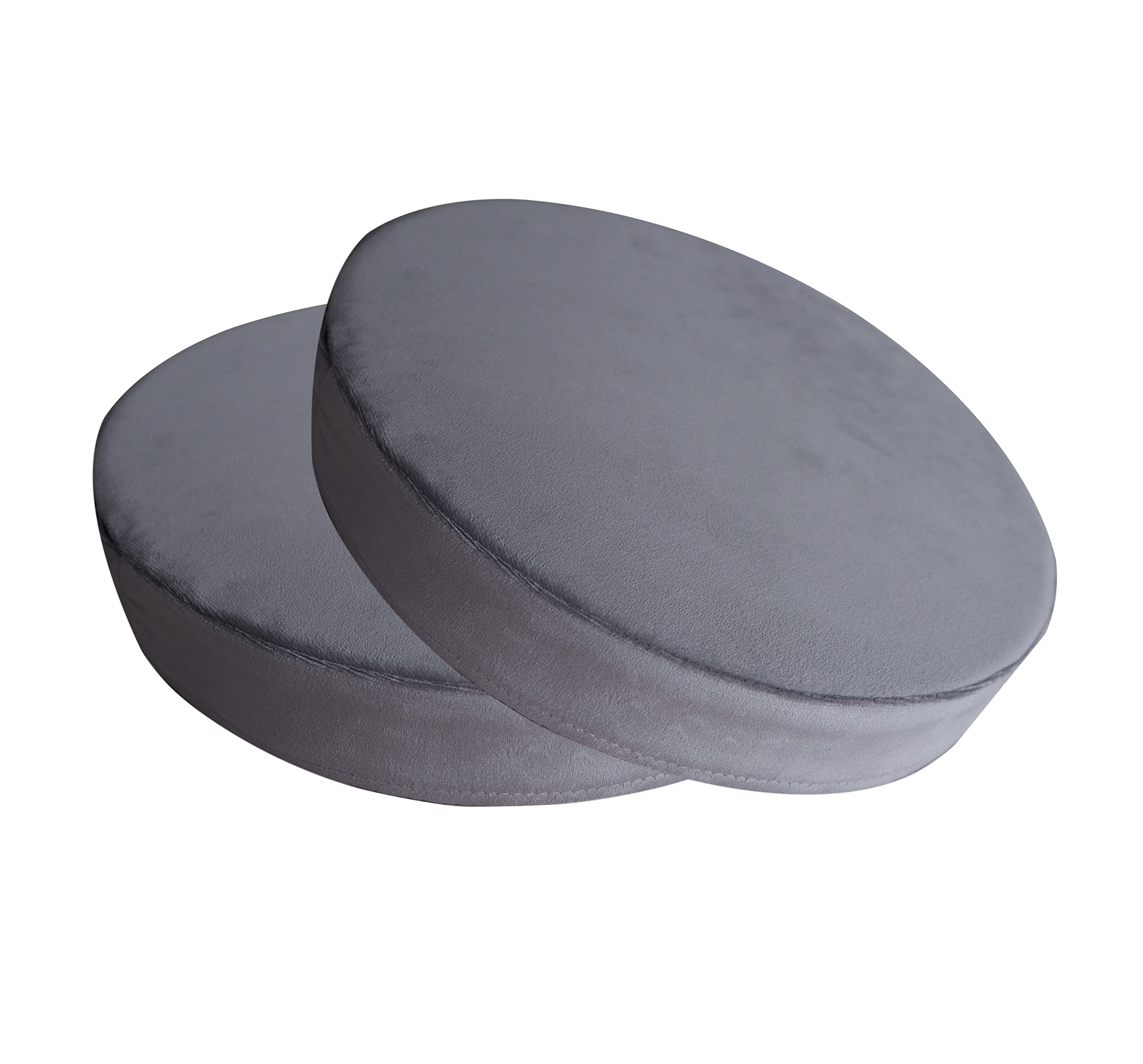 Frabury 2 Pack Round Plush Velvet Seat Cushions Office Kitchen Dining Chair Cushions Pads 14x2 Inch (Light Gray)